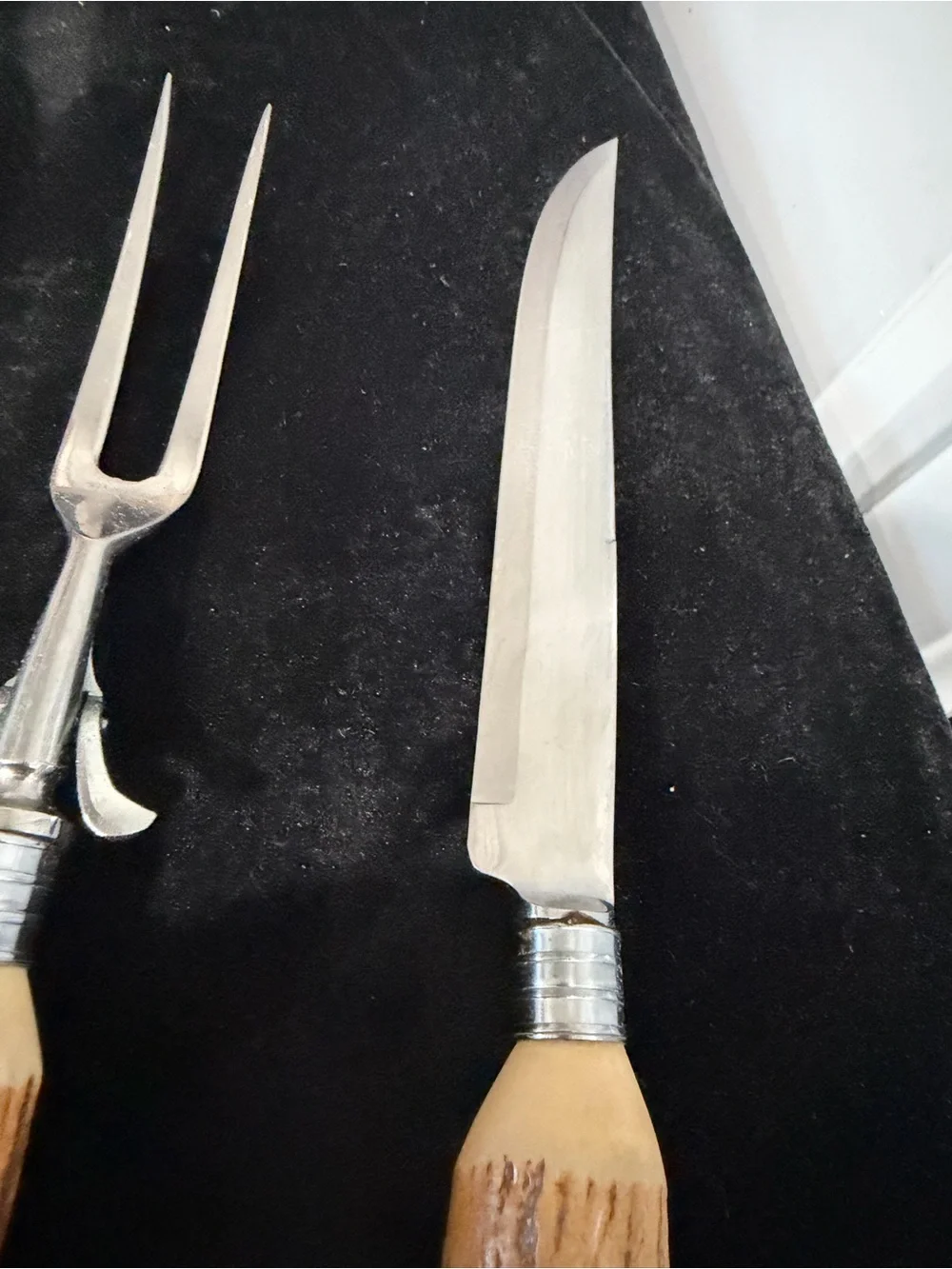 Vintage Sheffield Carving Set Rusnorstain Steel & Bone Brown Handles
